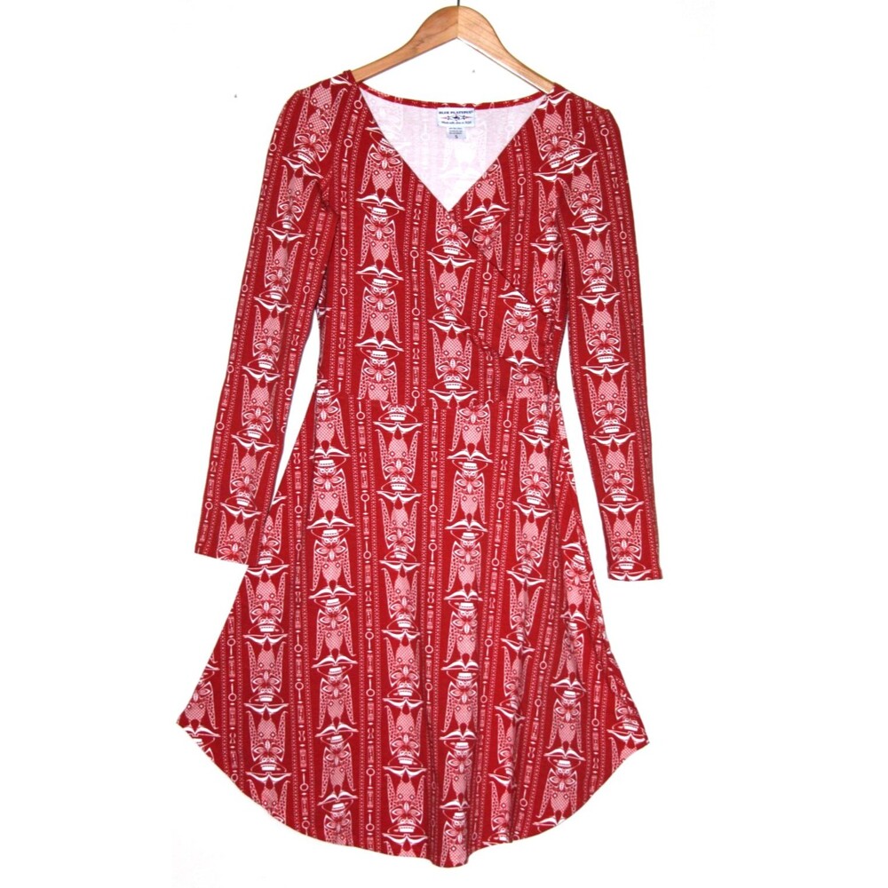 Blue Platypus Fit Flare Dress Women Abstract Penguin Print Fall Terracotta USA S